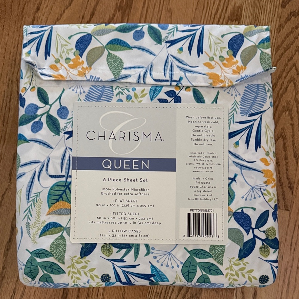 Charisma Queen Sheet Set with Blue and Green Floral